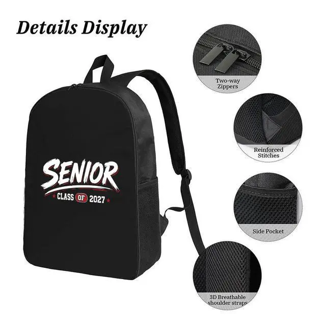 Alt view image 3 of 5 - senior 2027 backpacks Two-Way Zippers Breathable Shoulder StrapsBackpack with Side Pocket- Unisex