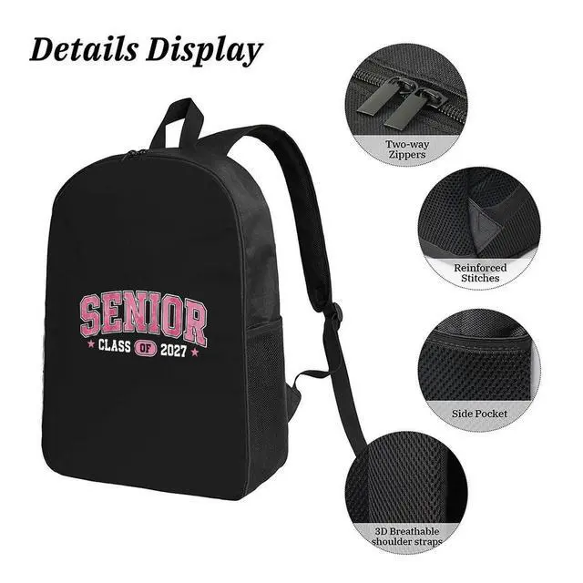 Alt view image 3 of 5 - senior 2027 backpack Two-Way Zippers Breathable Shoulder StrapsBackpack with Side Pocket- Unisex