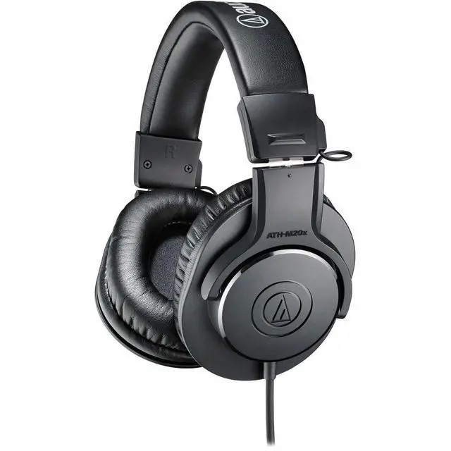 Alt view image 2 of 7 - ATH-M20x Professional Studio Monitor Headphones, Black (AUD ATHM20X) + Microfiber Cleaning Cloth + Headphone Stand + Headphone CASE + Goby Labs Headphone Cleaner 4 fl oz