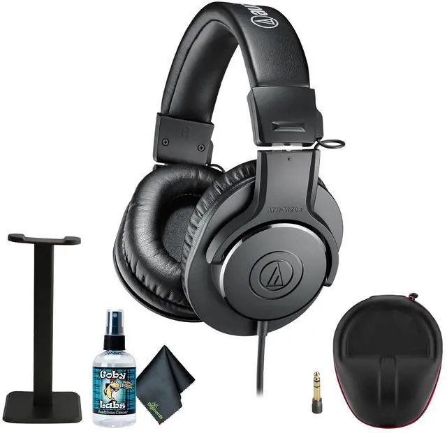 Main image of ATH-M20x Professional Studio Monitor Headphones, Black (AUD ATHM20X) + Microfiber Cleaning Cloth + Headphone Stand + Headphone CASE + Goby Labs Headphone Cleaner 4 fl oz