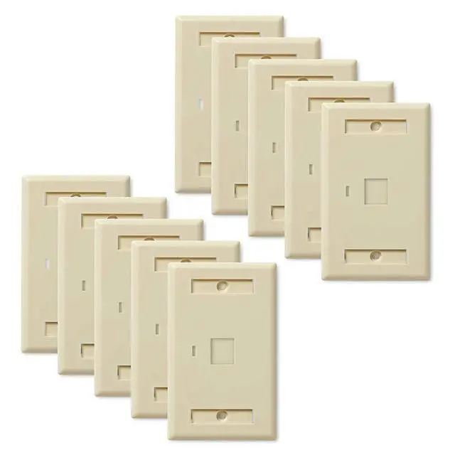 Alt view image 3 of 4 - Keystone Jack Wall Plate 1-Port, Low Profile, Single Gang, Ivory, 10-Pack