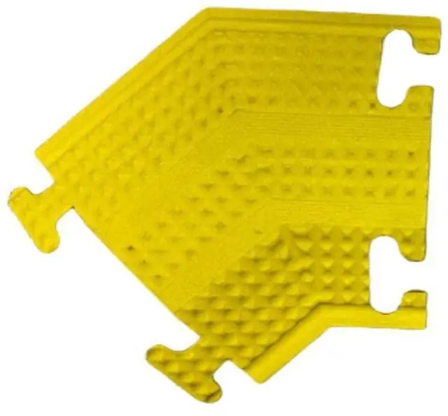 Main image of Drop Over Floor Cord Cover 45 Degree Left Turn 1 Channel Cable or Wire Protector Rubber Ramp Turn for Indoor and Outdoor Use Yellow