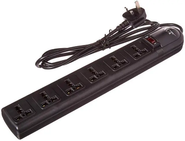 Main image of WPS-B-UK 220 Volt - 240 Volt Universal Power Strip Surge Protector with 6 Universal Outlets 13A Max 3250W with UK Plug (UK Plug), Black