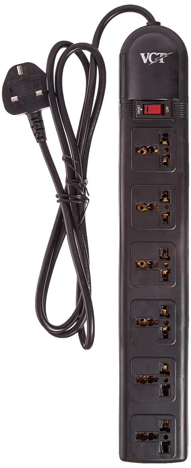 Alt view image 2 of 2 - WPS-B-UK 220 Volt - 240 Volt Universal Power Strip Surge Protector with 6 Universal Outlets 13A Max 3250W with UK Plug (UK Plug), Black