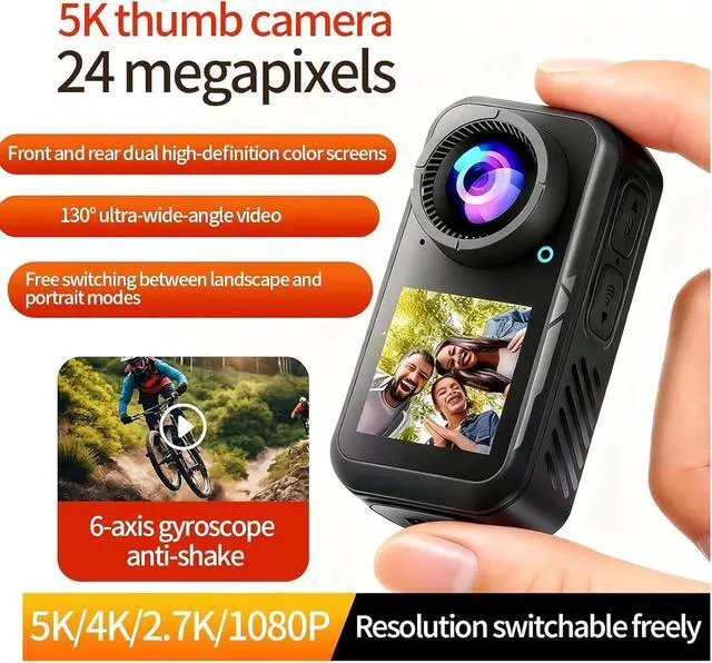 Alt view image 2 of 7 - 4K Mini Dual Screen Sports Camera,Thumb Action Camera,Wearable on Chest for POV Shooting with EIS Stabilization,WiFi App Remote Control 130°Wide for Running Cycling Swimming Hiking Adventures (32GB)