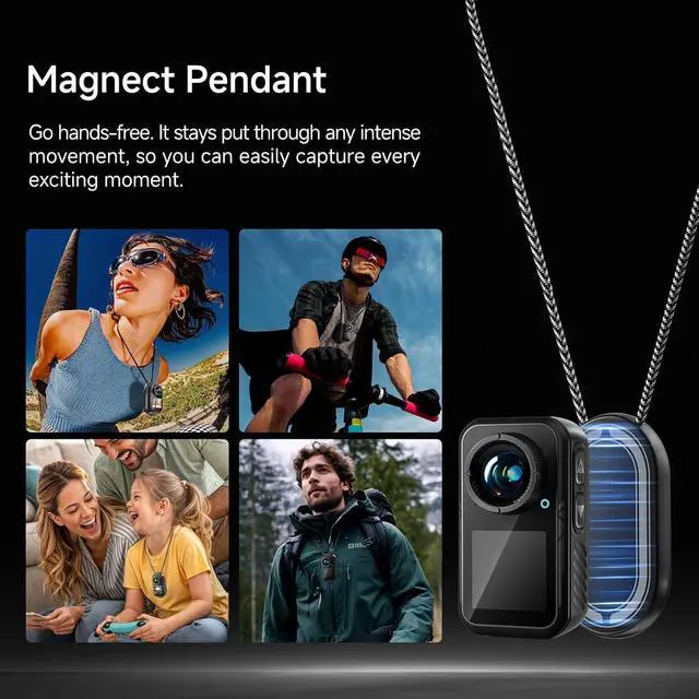 Alt view image 3 of 7 - 4K Mini Dual Screen Sports Camera,Thumb Action Camera,Wearable on Chest for POV Shooting with EIS Stabilization,WiFi App Remote Control 130°Wide for Running Cycling Swimming Hiking Adventures (32GB)