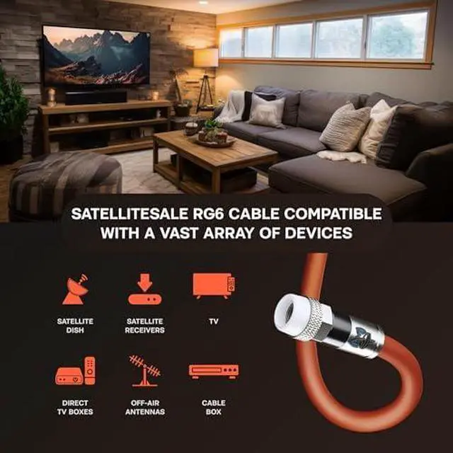 Alt view image 3 of 6 - Outdoor RG6 Coaxial 1800 Mhz Underground Burial Flooded Cable Universal Wire Polyethylene Orange Cord 100 Feet