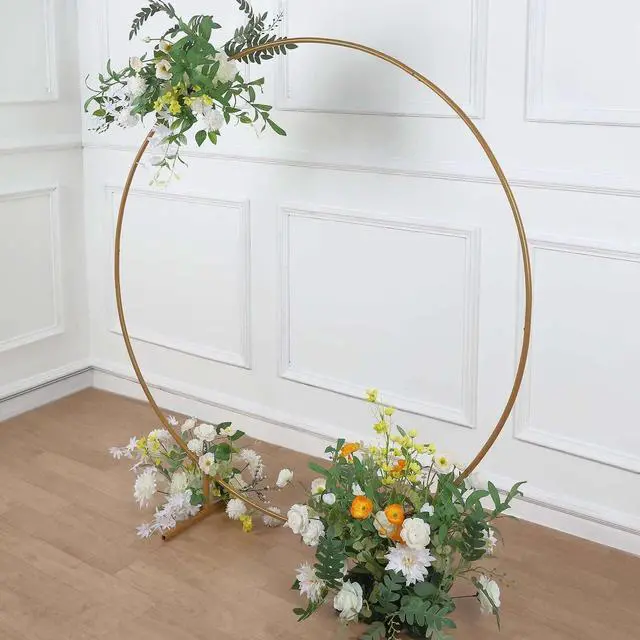 Alt view image 7 of 7 - Efavormart 5ft Gold Metal Balloon Circle, Flower Frame Backdrop Stand, Round Wedding Arch Arbor