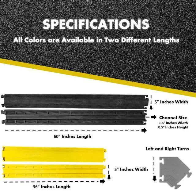 Alt view image 6 of 7 - Drop Over Floor Cord Cover 45 Degree Left Turn 1 Channel Cable or Wire Protector Rubber Ramp Turn for Indoor and Outdoor Use Black