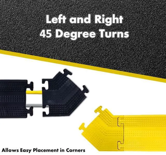 Alt view image 5 of 7 - Drop Over Floor Cord Cover 45 Degree Left Turn 1 Channel Cable or Wire Protector Rubber Ramp Turn for Indoor and Outdoor Use Black