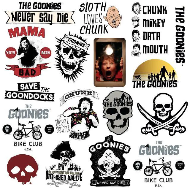 Alt view image 3 of 6 - The Goonies 150 Vinyl Stickers Waterproof Die-Cut Decals Laptop Scrapbook
