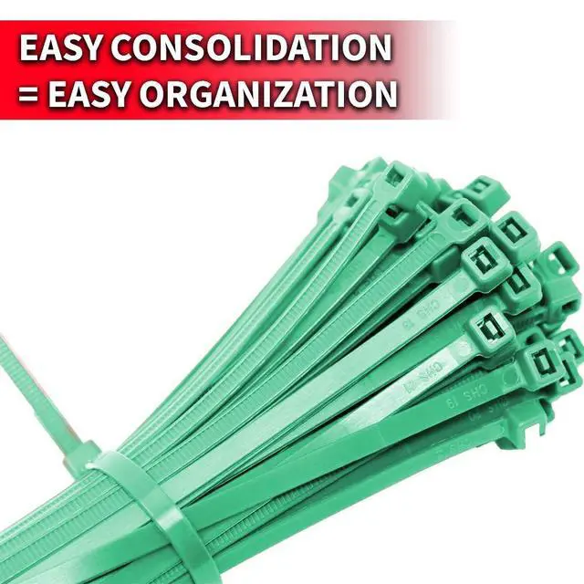 Alt view image 4 of 5 - Pro Tie Standard Duty, Self-Locking Nylon Cable Wire Ties for Indoor and Outdoor Use | 11.8-Inch, 50 lbs. Tensile Strength, Green Nylon, 100-Pack (PN: GR11SD100)