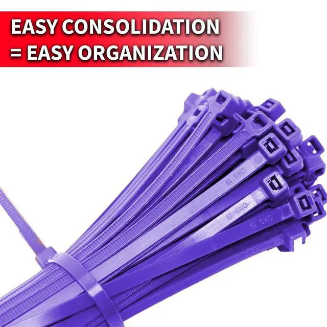 Alt view image 4 of 5 - Pro Tie Standard Duty, Self-Locking Nylon Cable Wire Ties for Indoor and Outdoor Use | 11.8-Inch, 50 lbs. Tensile Strength, Purple Nylon, 100-Pack (PN: PR11SD100)