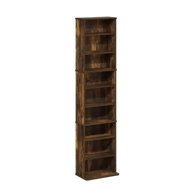 Alt view image 4 of 5 - 9-Shelf Tall Narrow CD Rack, DVD Storage Cabinets with Adjustable Shelves, Easy Assembly DVD Shelf, Media Shelf for CD Blueray Game Disc, for Home Office, Living Room, Amber Pine