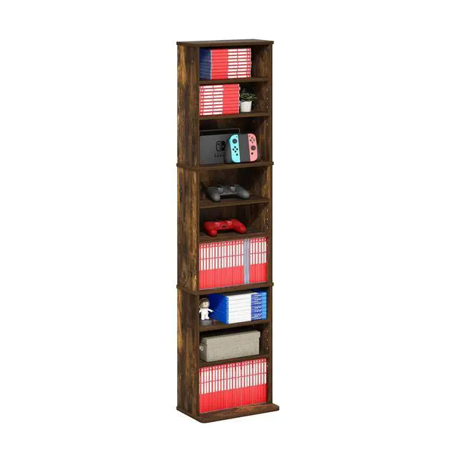 Alt view image 5 of 5 - 9-Shelf Tall Narrow CD Rack, DVD Storage Cabinets with Adjustable Shelves, Easy Assembly DVD Shelf, Media Shelf for CD Blueray Game Disc, for Home Office, Living Room, Amber Pine