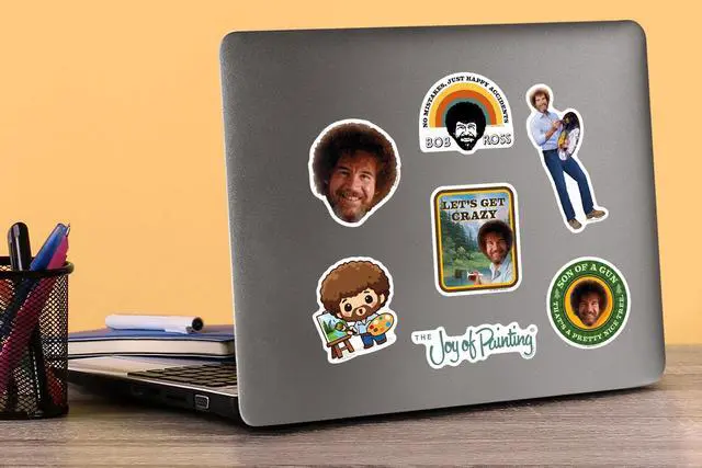 Alt view image 5 of 6 - Bob Ross 100 Vinyl Stickers Waterproof Die-Cut Decals Laptop Water Bottle