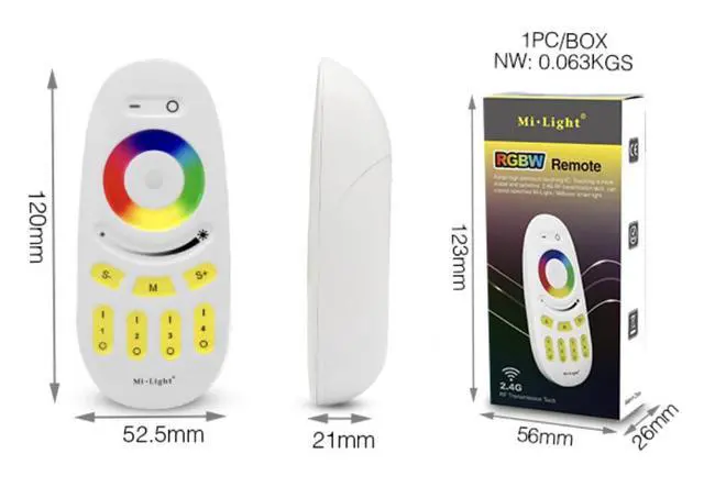 Alt view image 6 of 7 - FUT096-B 4-Zone Touch RGBW Remote 2.4GHz, Wireless RGBW LED Touch Remote Controller, 4 Independent Zones, Color & White Control