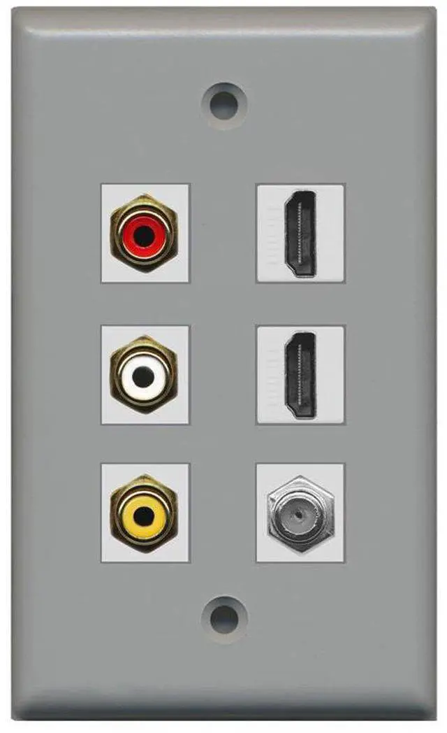 Main image of 3 x RCA - 2 X HDMI and 1 x Coax Cable TV Port Wall Plate - Gray