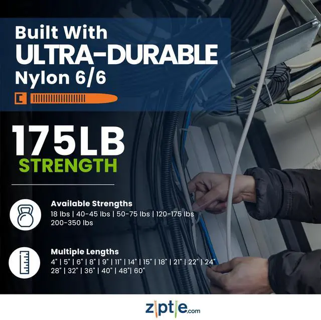 Alt view image 3 of 7 - 36-inch UV Resistant Black Multi-Purpose Cable Tie, 175-lb Tensile Strength, UL 21S Listed, 25-Pack