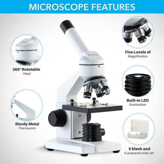 Alt view image 2 of 7 - M102C-PB10 1000X Biological Compound Microscope with Prepared | 40X-1000X Magnification Range