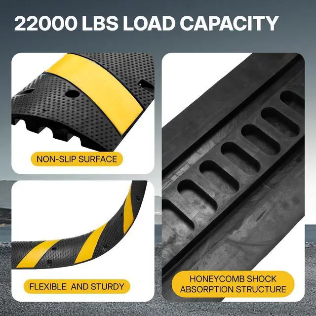 Alt view image 3 of 7 - 4FT Rubber Speed Bump, Heavy Duty Speed Bump Cable Protector Ramp for Driveway, Road Parking, Garage, Parking Lot, Warehouse,48" x 11.8" x 1.77" (1, 4FT No End Cap)
