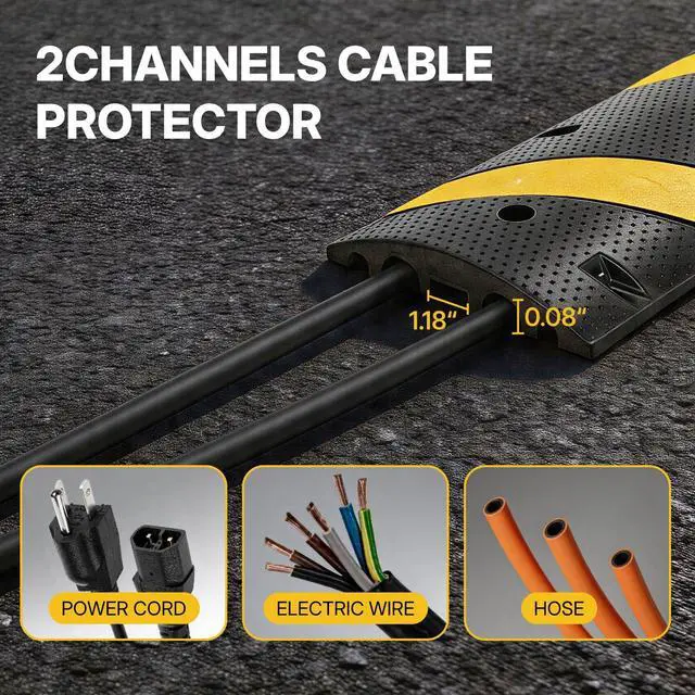 Alt view image 4 of 7 - 4FT Rubber Speed Bump, Heavy Duty Speed Bump Cable Protector Ramp for Driveway, Road Parking, Garage, Parking Lot, Warehouse,48" x 11.8" x 1.77" (1, 4FT No End Cap)
