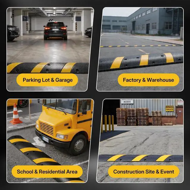 Alt view image 5 of 7 - 4FT Rubber Speed Bump, Heavy Duty Speed Bump Cable Protector Ramp for Driveway, Road Parking, Garage, Parking Lot, Warehouse,48" x 11.8" x 1.77" (1, 4FT No End Cap)