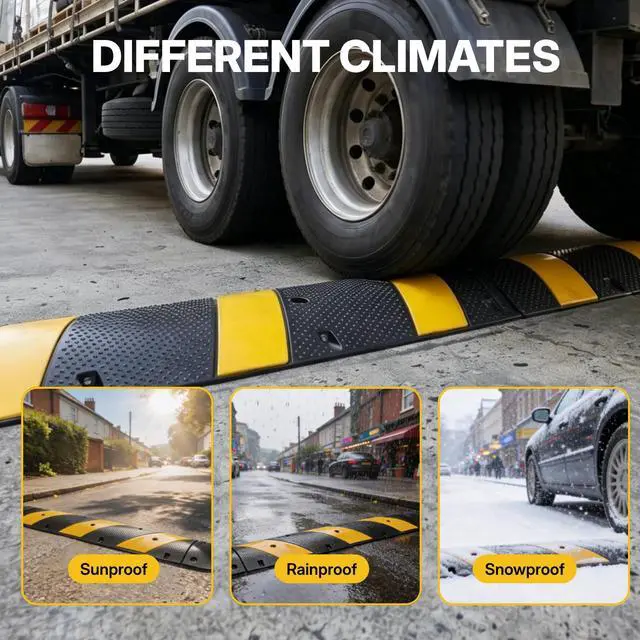 Alt view image 7 of 7 - 4FT Rubber Speed Bump, Heavy Duty Speed Bump Cable Protector Ramp for Driveway, Road Parking, Garage, Parking Lot, Warehouse,48" x 11.8" x 1.77" (1, 4FT No End Cap)