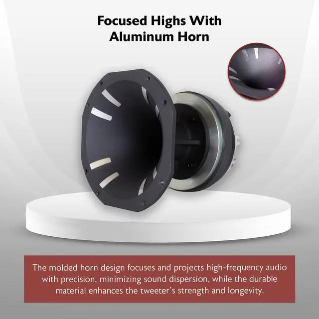 Alt view image 3 of 7 - HT151 3" 450w Car/Pro Aluminum Horn Titanium Tweeter w/ 3" Voice Coil | 150W RMS, Compression Driver, 105dB, 60 Oz Magnet, Kapton Voice Coil, Ferro Fluid Cooled, 8 Ohm, 800Hz-20kHz, Bolt-On