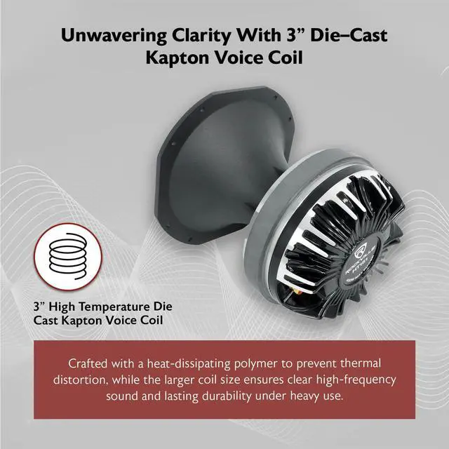 Alt view image 4 of 7 - HT151 3" 450w Car/Pro Aluminum Horn Titanium Tweeter w/ 3" Voice Coil | 150W RMS, Compression Driver, 105dB, 60 Oz Magnet, Kapton Voice Coil, Ferro Fluid Cooled, 8 Ohm, 800Hz-20kHz, Bolt-On