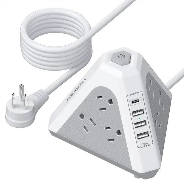 Main image of Tower Surge Protector Power Strip, 9 AC Outlets with 4 USB Ports (1 USB C) 3-Side Triangle Outlets with USB Ports,6.5 Ft,Flat Plug, Charging Station with Surge Protection