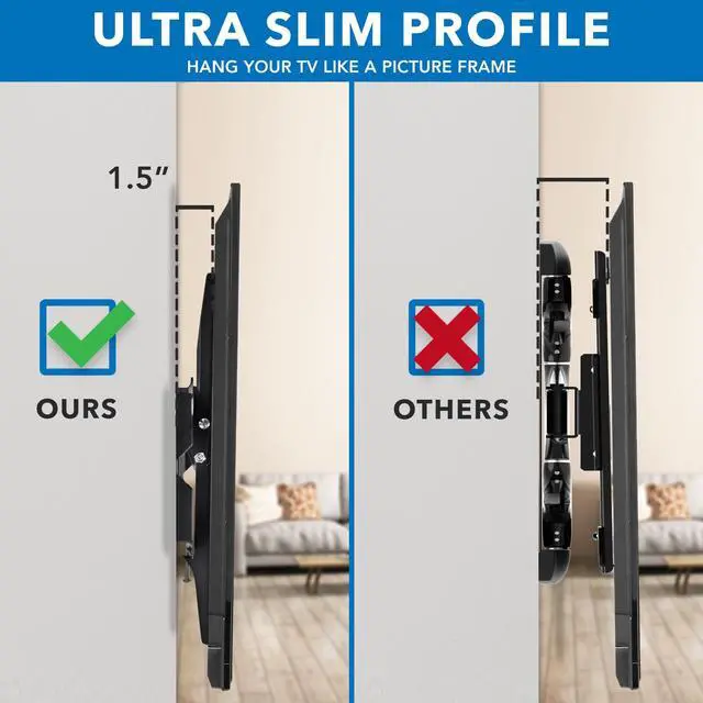 Alt view image 3 of 7 - Heavy-Duty Fixed Tilt TV Wall Mount for 4390 Inch Flat Screen TVs | Low Profile 1.5 Slim Design | VESA 100x100 to 800x600 | 220 lb Capacity | 8° Downward Tilt | 16/24 Stud Installation
