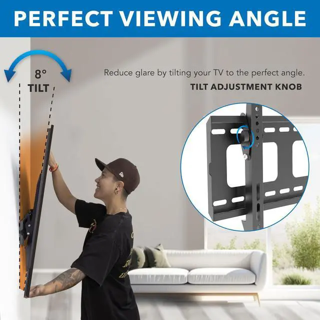 Alt view image 5 of 7 - Heavy-Duty Fixed Tilt TV Wall Mount for 4390 Inch Flat Screen TVs | Low Profile 1.5 Slim Design | VESA 100x100 to 800x600 | 220 lb Capacity | 8° Downward Tilt | 16/24 Stud Installation