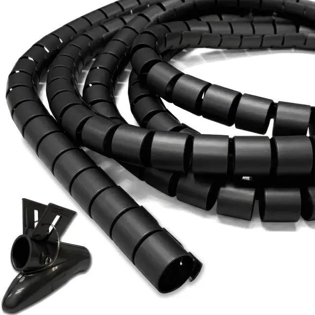 Main image of 1.25" Easy Wrap Cable Manager Wire Protection Sleeve with Insertion Tool - 10 Feet - Black