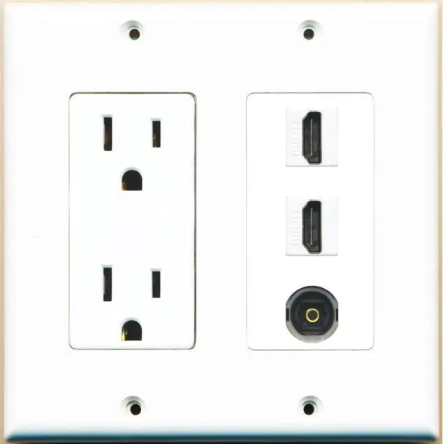 Main image of 15 Amp Power Outlet 2 Port HDMI 1 Port Toslink Decorative Wall Plate - White