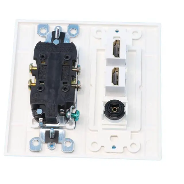 Alt view image 2 of 2 - 15 Amp Power Outlet 2 Port HDMI 1 Port Toslink Decorative Wall Plate - White