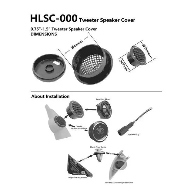 Alt view image 4 of 4 - HLSC-014 Custom Plug&Play Tweeter Speaker Panel 1 x 0.75-1.5 Tweeters Including Wiring Harness - for 2018-2022 Toyota CHR (1 Set Left & Right - NO Speakers) Black