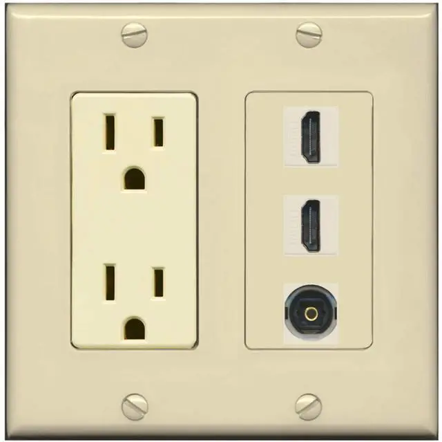 Main image of 15 Amp Power Outlet 2 Port HDMI 1 Port Toslink Decorative Wall Plate - Ivory
