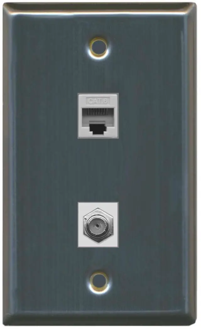 Main image of 1 Port Coax Cable TV- F-Type 1 Port Cat6 Ethernet Wall Plate - Stainless Steel/Gray