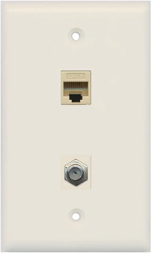 Main image of 1 Port Coax Cable TV- F-Type 1 Port Cat6 Ethernet Wall Plate - Light Almond