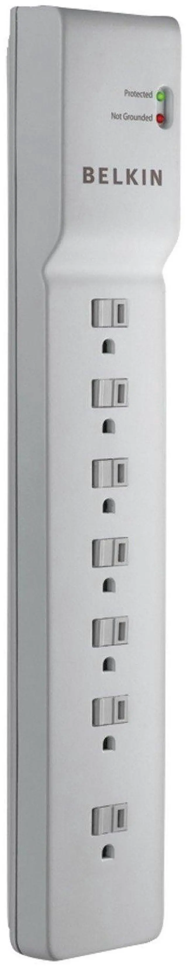 Main image of 7-Outlet Surge Protector Power Strip, 2160J, 7ft Cord, Angled Plug | surge suppressor, cable management, home office, desktop computer, entertainment center