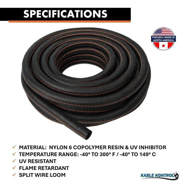 Alt view image 4 of 7 - UV Resistant Flame Retardant Nylon Split Wire Loom Tubing 3/8 Inch 10 Ft Long Black with Orange Stripes Sunlight Protected Cable Protection Flexible Conduit for Automotive Use