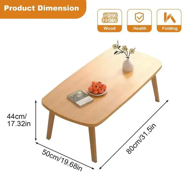 Alt view image 3 of 6 - 31.5" Large Folding Floor Desk for Sitting on Floor, Small Collapsible Coffee Table for Small Spaces, No Assembly Portable Laptop Desk for Bed, Couch & Living Room, Sturdy MDF Wood Grain