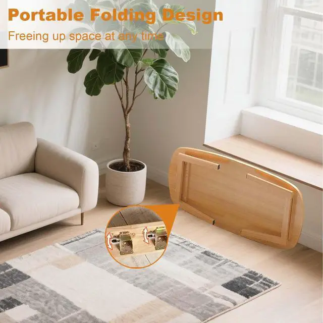 Alt view image 5 of 6 - 31.5" Large Folding Floor Desk for Sitting on Floor, Small Collapsible Coffee Table for Small Spaces, No Assembly Portable Laptop Desk for Bed, Couch & Living Room, Sturdy MDF Wood Grain