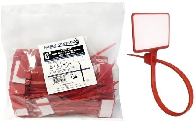 Main image of Write-On Flag Identification Zip Ties, 6 Inch 100 Pcs - Red | Cable Markers 17/8" x 11/8" Writable Wide Flag SelfLocking Nylon Marker Cable Ties for Cable Labeling
