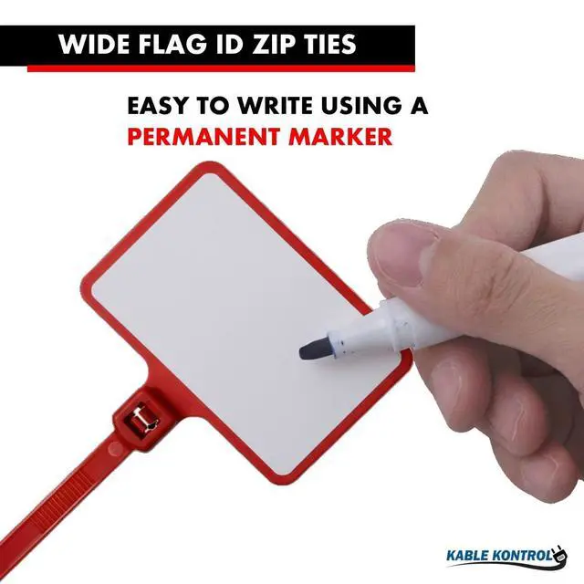 Alt view image 3 of 7 - Write-On Flag Identification Zip Ties, 6 Inch 100 Pcs - Red | Cable Markers 17/8" x 11/8" Writable Wide Flag SelfLocking Nylon Marker Cable Ties for Cable Labeling