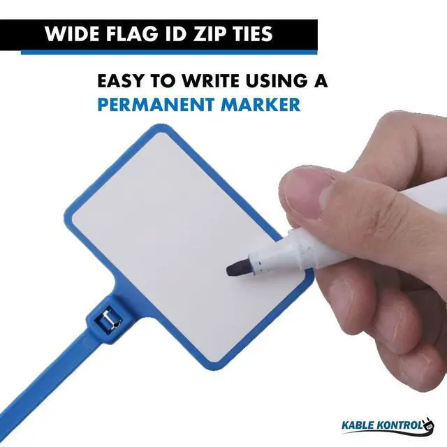 Alt view image 3 of 6 - Write-On Flag Identification Zip Ties, 6 Inch 100 Pcs - Blue | Cable Markers 17/8" x 11/8" Writable Wide Flag SelfLocking Nylon Marker Cable Ties for Cable Labeling