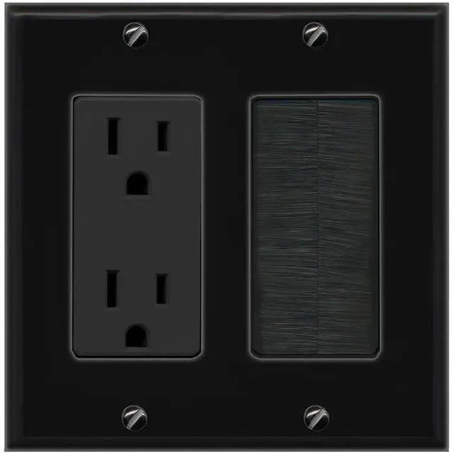 Main image of 2 Gang 15A Outlet Mesh-Brush Decorative Wall Plate - Black