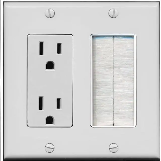 Main image of 2 Gang 15A Outlet Mesh-Brush Decorative Wall Plate - Gray