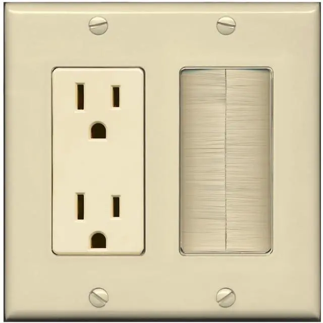 Main image of 2 Gang 15A Outlet Mesh-Brush Decorative Wall Plate - Ivory
